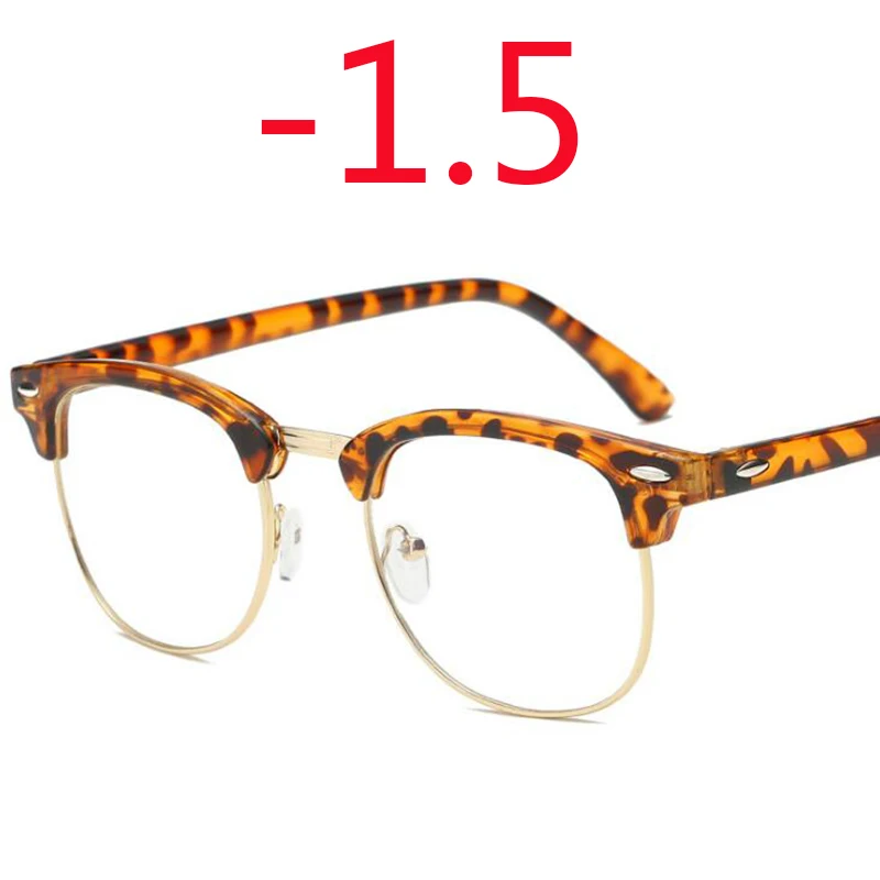 Полуоправы студенческие очки для близорукости с градусами женские мужские очки для очков-0,5-1,0-1,5-2,0-2,5-3,0-4,0 до-6,0 - Цвет оправы: Leopard gold -1.5