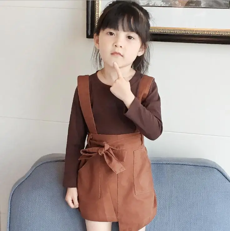 

Children Clothes Girls Spring Clothing Set Long sleeve T Shirt + irregular skirt bow belt 2pcs Kids Clothes Set