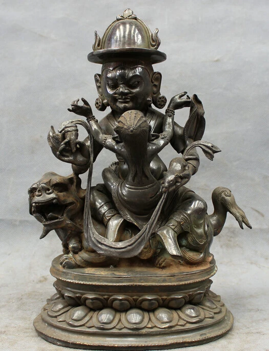 

song voge gem S5169 12" Tibet Refined 100% Pure Bronze Copper Mandkesvara Buddha Ride Lion Statue