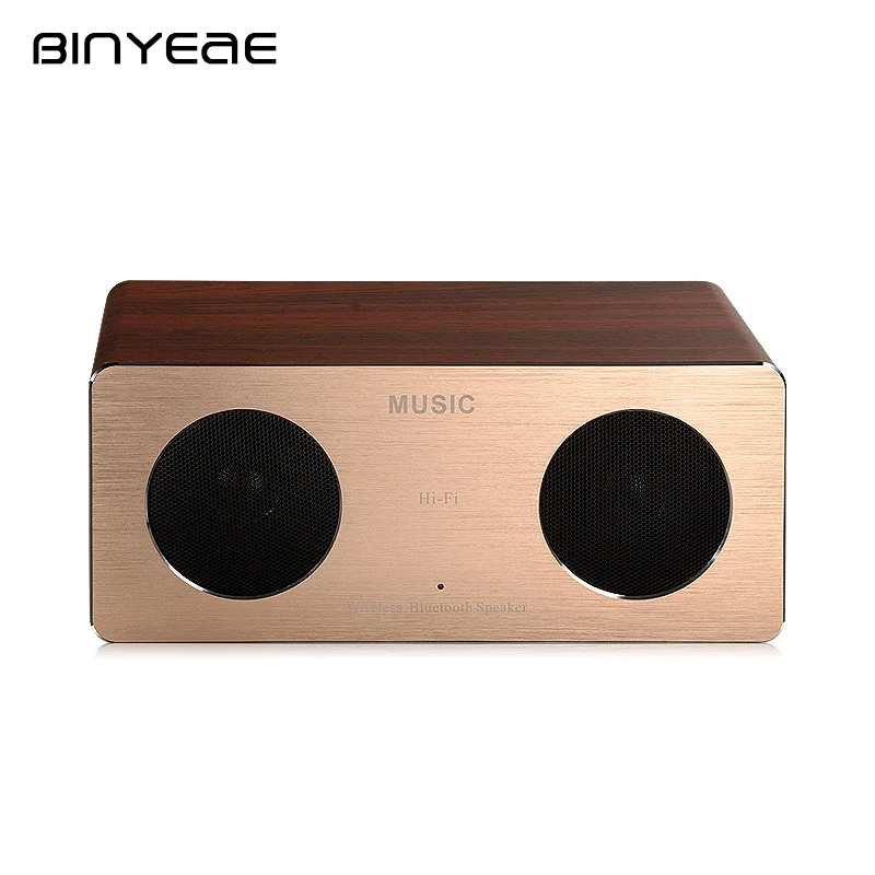 

BINYEAE Wireless Portable Speaker Metal Shell Wood Audio Outdoor Blutooth HIFI Speaker with TF Card MP3 Player