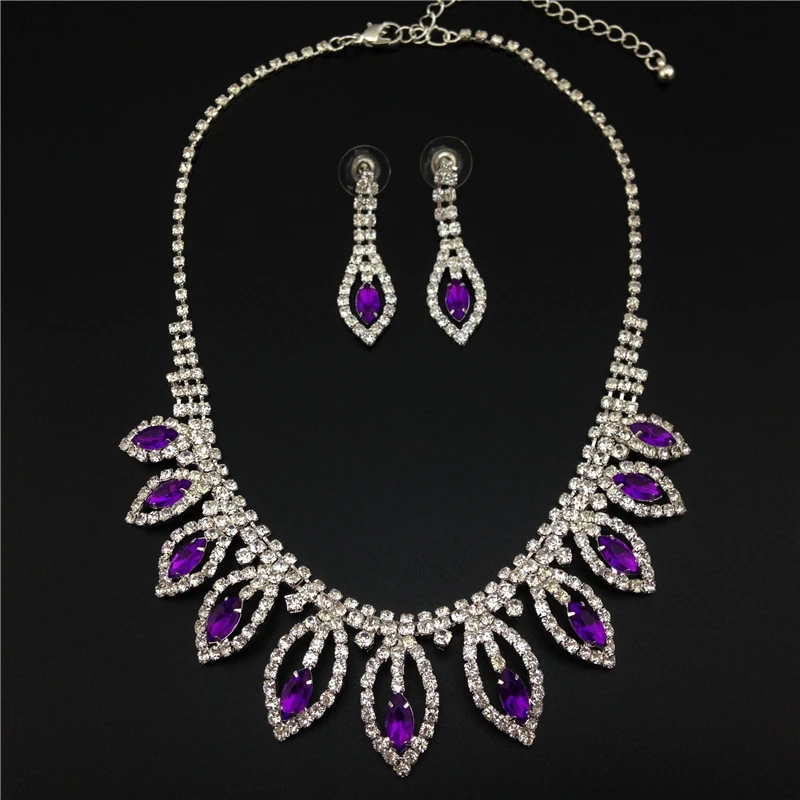 new in women high quality crystal purple necklace and earring setin Bridal Jewelry Sets from