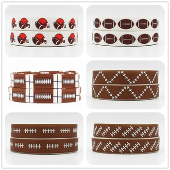 

Q&N ribbon 16mm 22mm 25mm 38mm 50mm 75mm football printed grosgrain ribbon webbing 50yards for hair tie free shipping