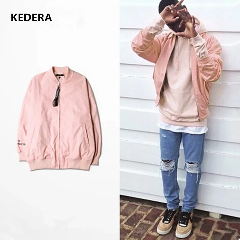 KEDERA Pink Jacket Men Hip Hop Loose male Bomber Jacket Pink baseball