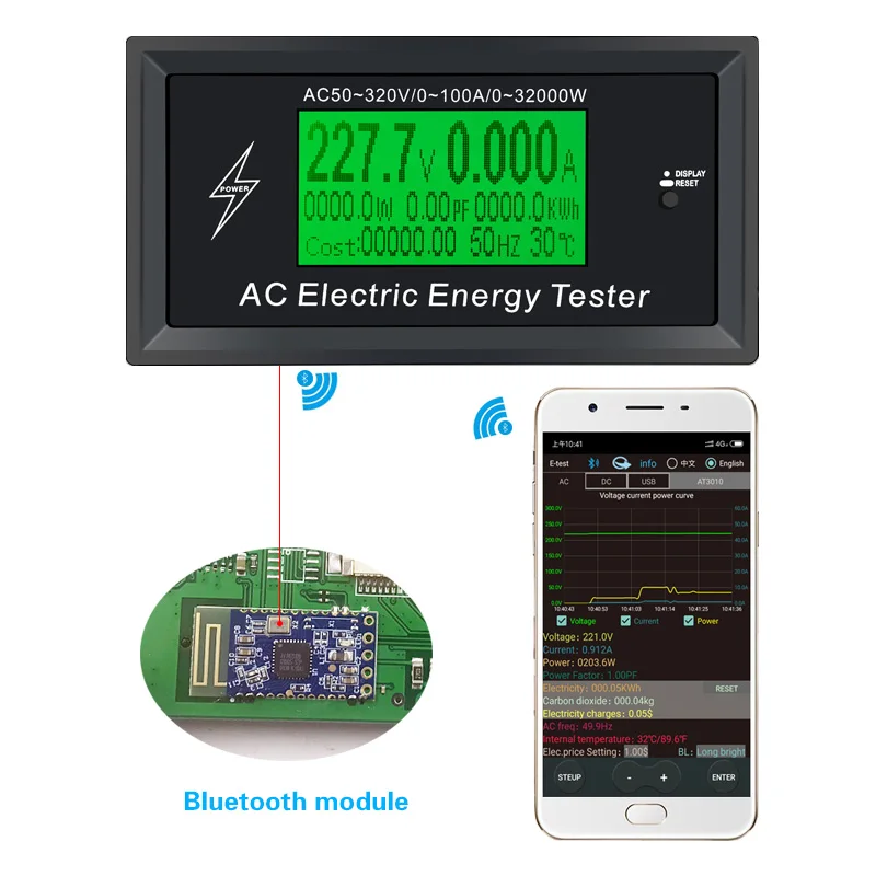 3Kkw цифровой Напряжение телефон приложение переменного тока измерители индикатор мощность энергии вольтметр амперметр тока Ампер Вольт ваттметр тестер детектор