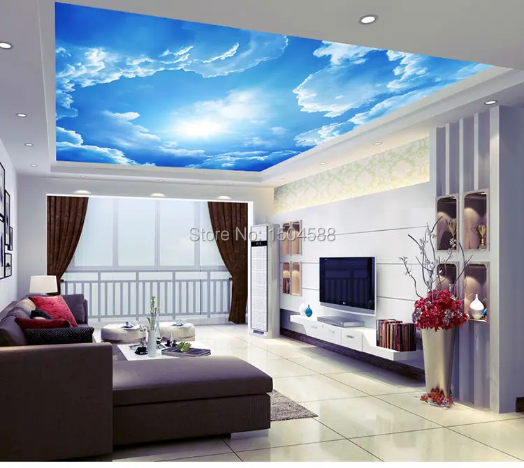 Гостиная спальня потолок голубое небо и белая Фреска с облаками на заказ 3D фото бесшовные Настенные обои домашний декор Papel де Parede