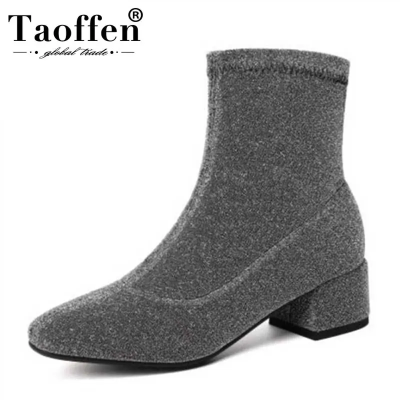 

Taoffen Fashion Women'S Glitter Boots Party Show Mid Heels Ankle Boots Elastic Boots Shoes Women Winter Warm Boots Size 32-44