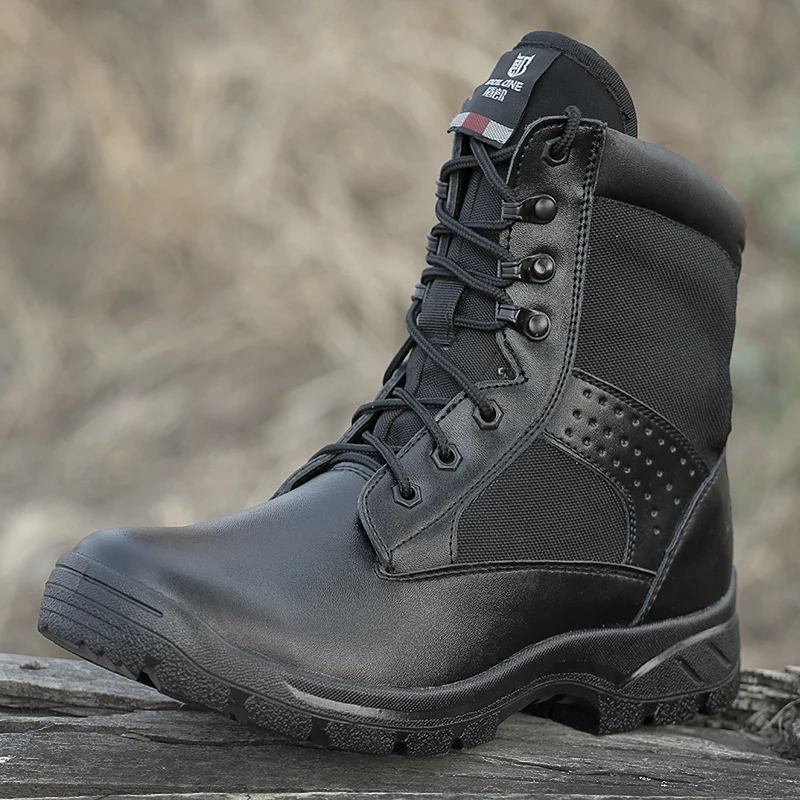 

Military tactical boots Waterproof hiking Walking Trekking Mountain climbing Men's hunting Fishing Black PU Leather boots