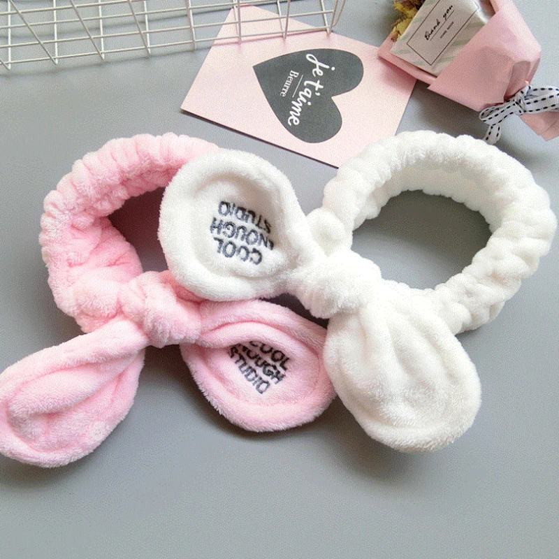 

Headwear Big Rabbit Ear Soft Towel Hair Band Wrap Headband For Bath Spa Make Up Women Girls Face Washing Elastic Soft Headband
