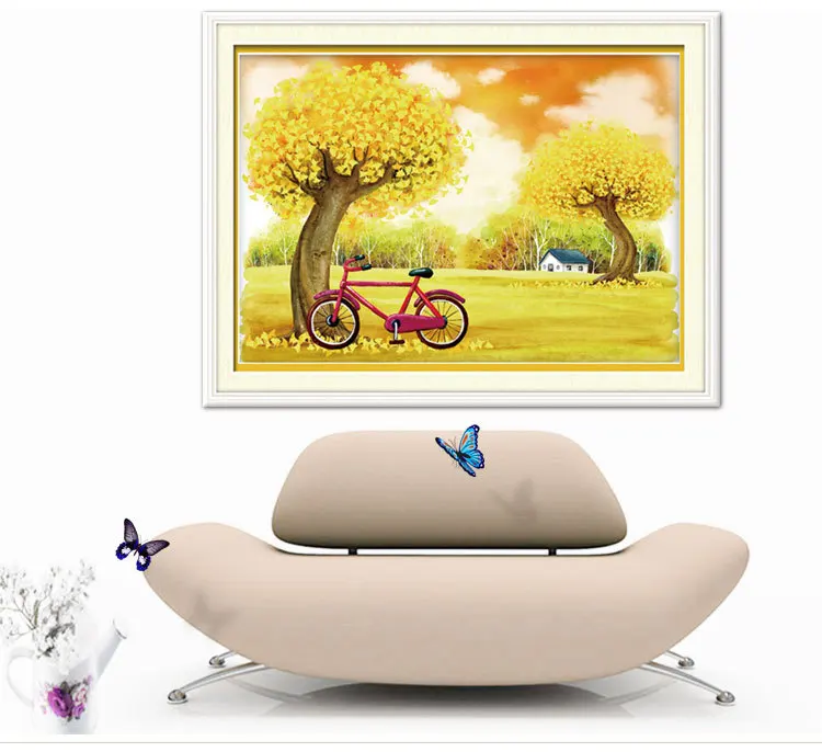 

Needlework,DIY DMC Cross stitch,Set For Embroidery kit,Scenic Gold tree,cycling,autumn Cabin Pattern Counted Cross-Stitch Kit