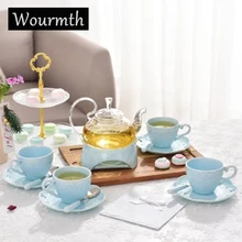 Wourmth Европейский стиль рельефный костяного фарфора набор для цветочного чая цветной, глазурованный, керамический стеклянный подсвечник нагрев температуры Чайный набор для подогрева основания t