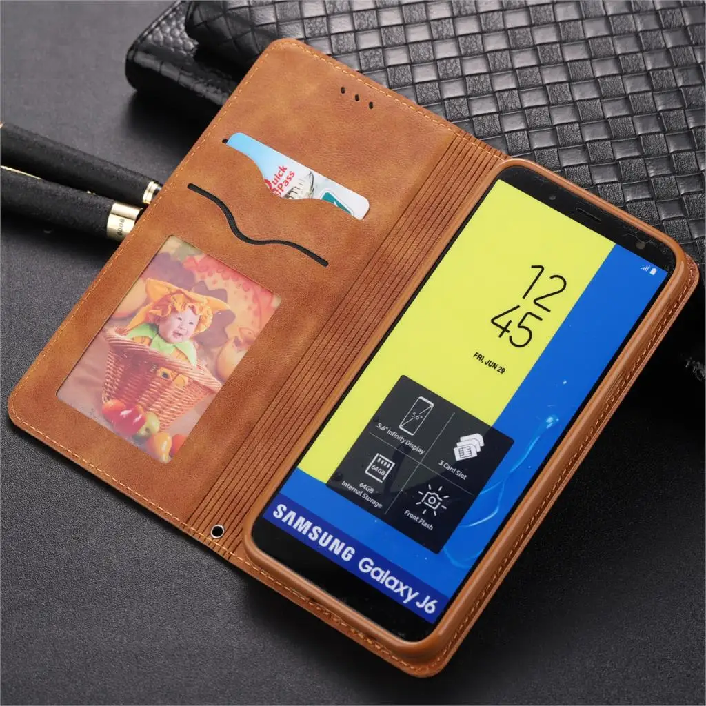 Чехол AZNS для Samsung Galaxy J6 J600D/F / + Plus J610F 2018 чехол из искусственной кожи с держателем