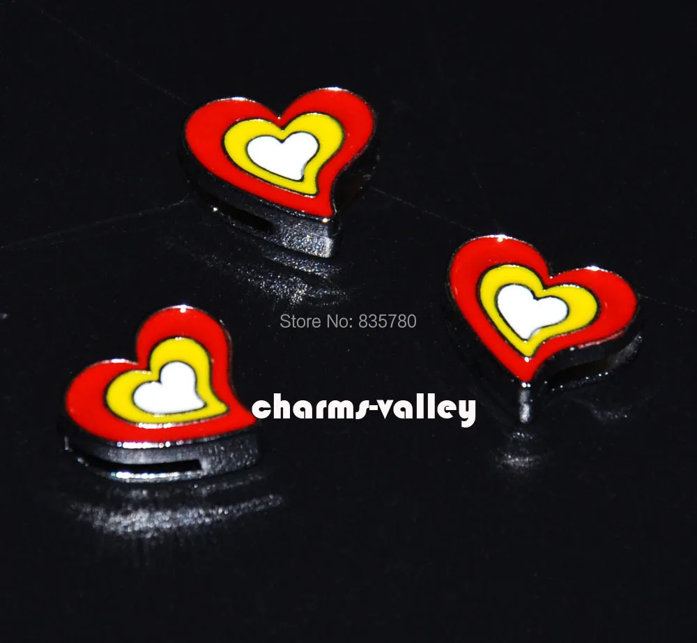 50PCS 8MM Enamel Heart Slide Charms Letters DIY Accessories Fit 8mm