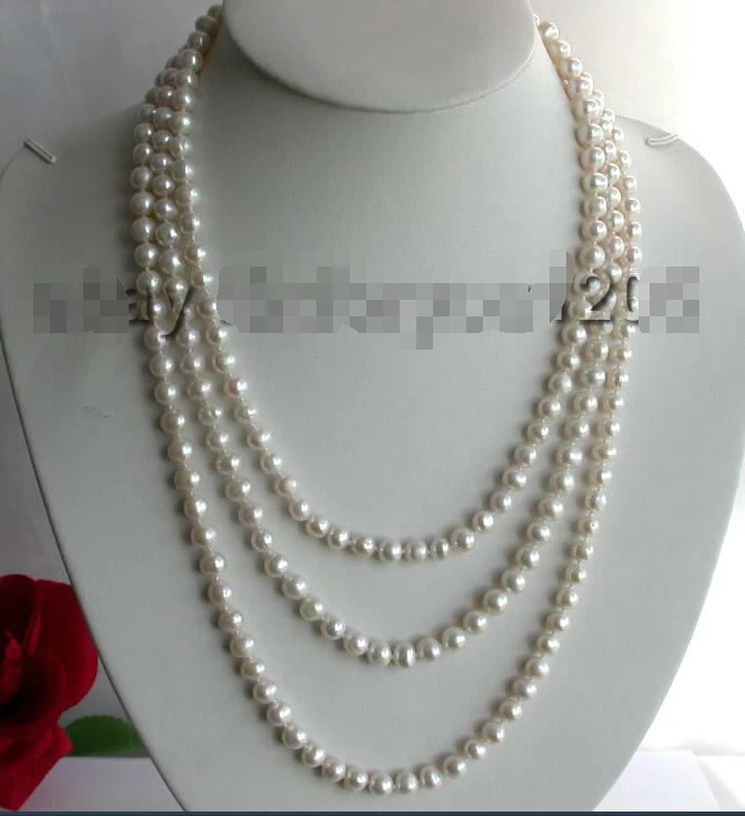 

FREE SHIPPING Longest 65" Natural Natural 8mm White Pearl Necklace