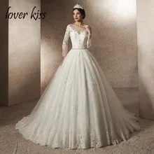 Lover Kiss robe de mariage princesse роскошное свадебное платье с бусинами кружевное осеннее свадебное платье с длинными рукавами для невесты Vestido De Noiva