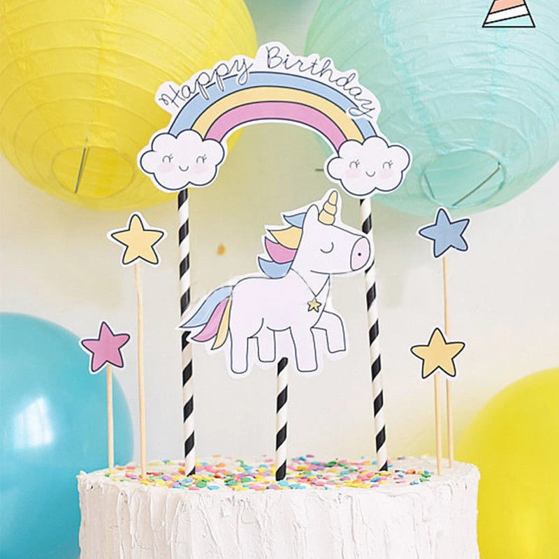 New Unicorn Diamond Clouds Stars Cake Topper Happy Birthday Candle Party Decor 3 Styles DIY