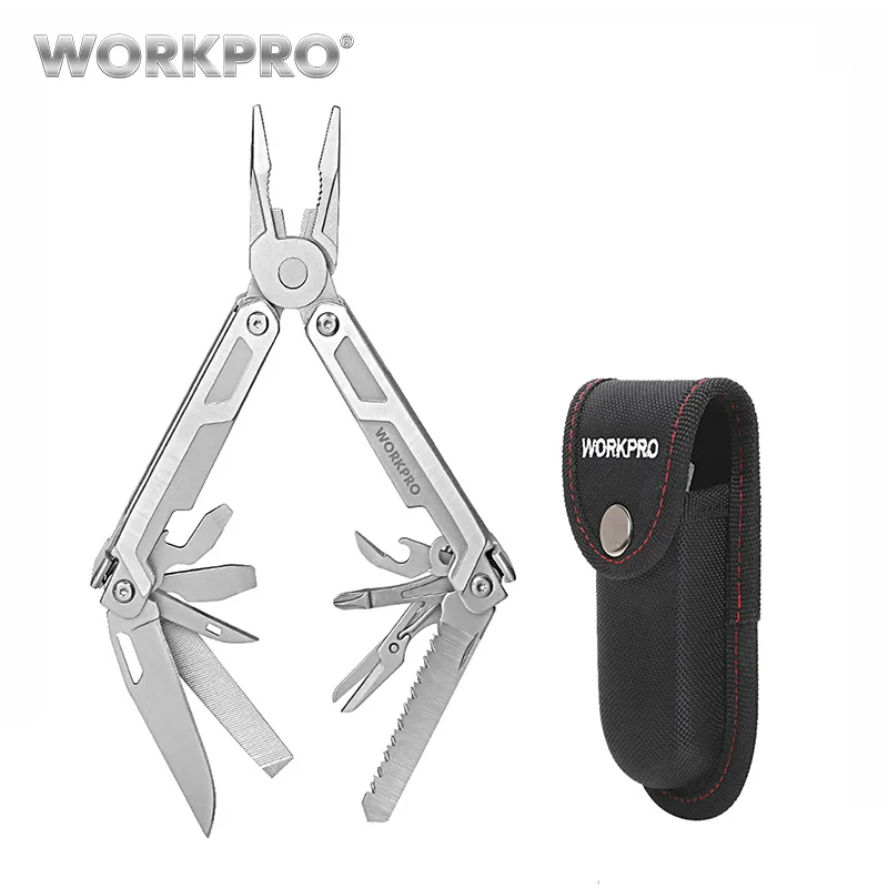 WORKPRO Multi Tool 15-in-1 Pocket Tool multi Pliers Saw Cutters for EDC Stainless Steel Utility Tools with Sheath