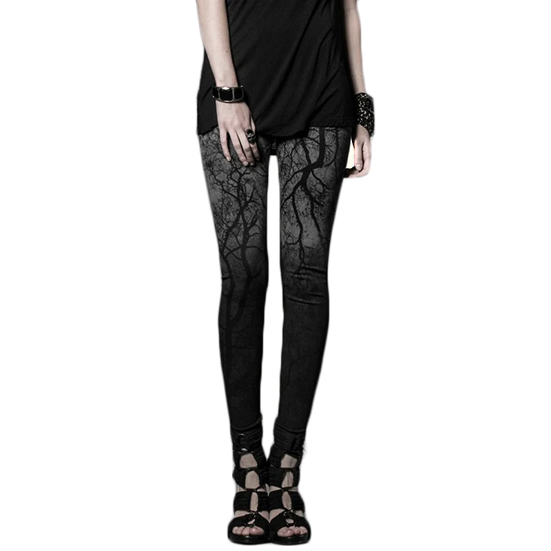 

Steampunk Fahsion Women's Long Trousers Gothic Branches Printing Pants With Elastic Waist Plus Sizes Punk Leggings K-181