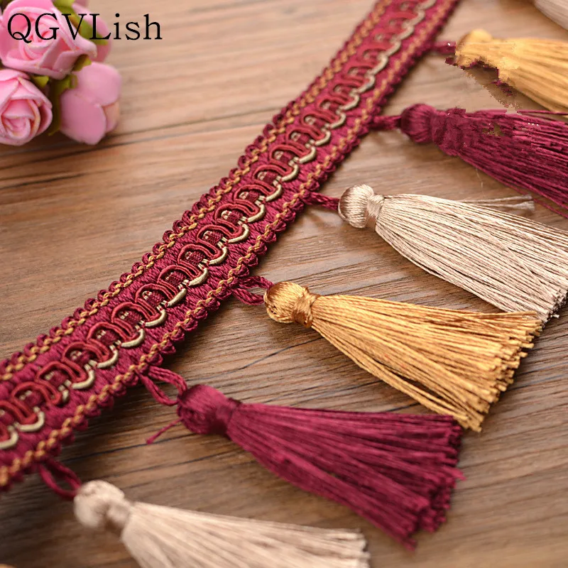 

QGVLish 12M Curtain Tassel Fringe Lace Trim DIY Sewing Sofa Stage Fabrics Curtain Accessories Lace Ribbon Belts Trims Home Decor