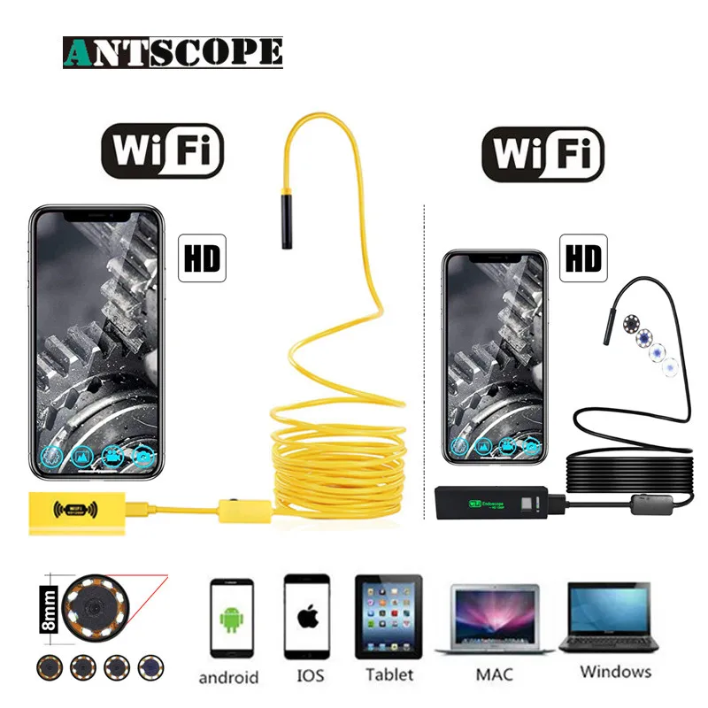 Antscope wifi эндоскоп камера 8 мм HD 1200p змея кабель бороскоп осмотр для Android iOS литиевая батарея Endoscopio D30