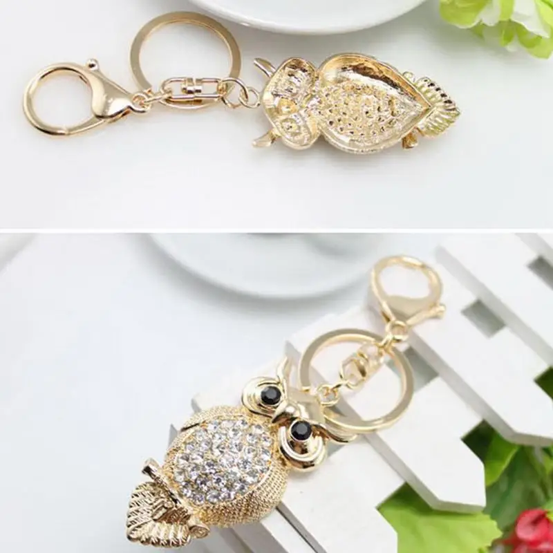 Owl Rhinestone Pendant Keychain For Women Bag Pendant Chic Crystal Car Key Chain Ring Holder Fashion Jewelry