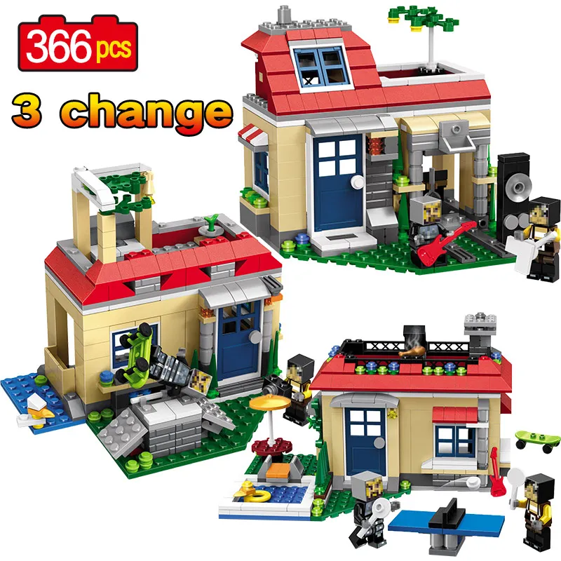 

366PCS 3Change LegoINGLY Minecraft City Poolside Holiday Villa Model Building Blocks Mini Action Sets Figrues Bricks Child Toys