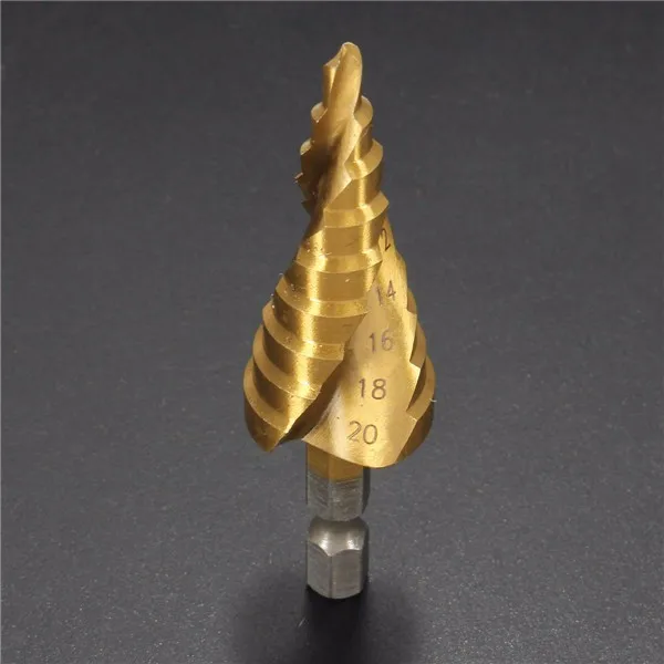 

1PC HSS Drill Bit Hex Spiral Step Cutter SET Titanium Cone Hole Spiral Flute 4-20mm For DIY Wood Plastic and Aluminum Copper