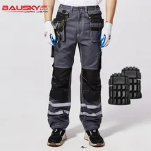 Carperner хлопок серый мужские Мульти карманы рабочие брюки наколенники рабочие брюки со светоотражающими полосками