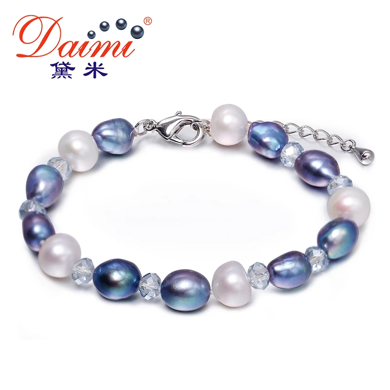 

DAIMI Blue Multi Color Bracelet Crystal & Freshwater Pearl Bracelet Adjustable Clasp Simple Style 2017 New