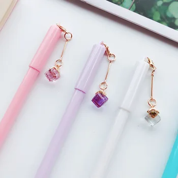 

4pcs Mini color crystal pendant gel pen set 0.5mm Black ink pens for writing girl gift Stationery Office school supplies A6550