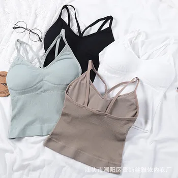 

Seamless long V-collar Suspender vest anti-light bottom with chest pad thread beautiful back breast wrap breast breast woman