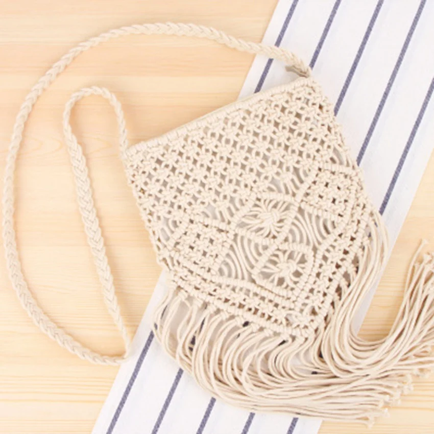 

Плетеная Сумка из хлопка в стиле ретро с бахромой, сумка-мессенджер Mori girl, Пляжная соломенная сумка для отдыха
