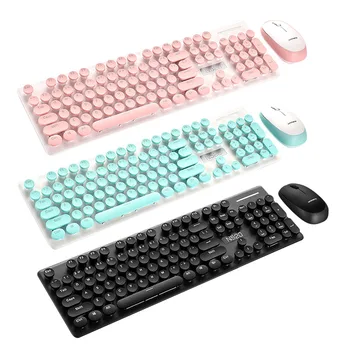 

Elisona Retro Typewriter Style Wireless 104 Keys Keyboard Keypad Key Board with Cute Mouse for PC Desktop Laptop Home Office