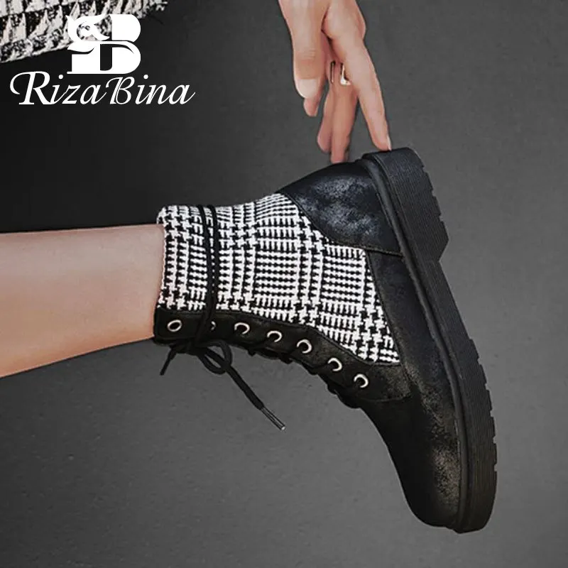 

RIZABINA Woman Cross Strap Round Toe Fashion Ankle Boots Mixed Colors Flats Boots Casual Daily Office Work Footwear Size 34-43