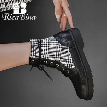 

RIZABINA Woman Cross Strap Round Toe Fashion Ankle Boots Mixed Colors Flats Boots Casual Daily Office Work Footwear Size 34-43