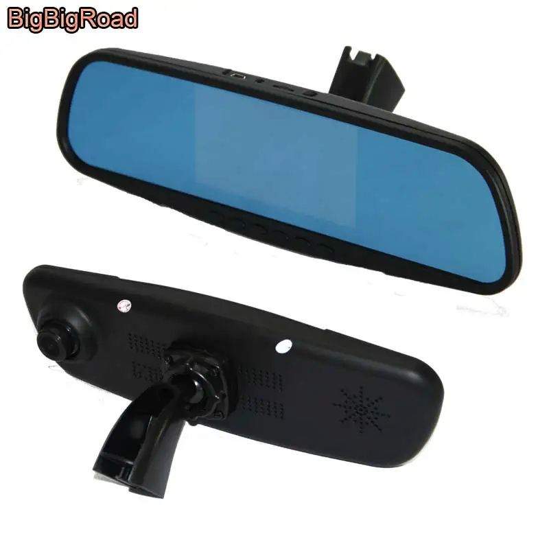 BigBigRoad Car Mirror DVR Camera Dash Cam Blue Screen Dual Lens Video Recorder with Original