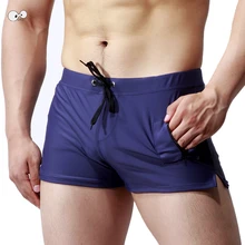 Летняя одежда для плавания мужские с карманом Maillot De Bain купальные костюмы для мальчиков шорты-Боксеры плавки для плавания купальник с завязками для серфинга