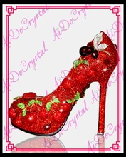 Aidocrystal designer schuhe frauen luxus 2016 rote kristall kirsche schmücken sexy high heels stiletto schuhe hochzeit schuhe