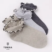 К MINA весна японские Хлопковые женские носки с оборками и бусинами тонкие дышащие носки