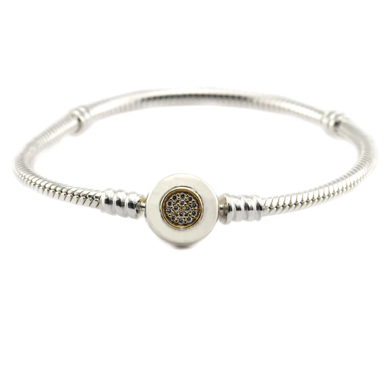 

Original 925 sterling silver jewelry New silver bracelet with clear cubic zirconia gold charm DIY making wholesale