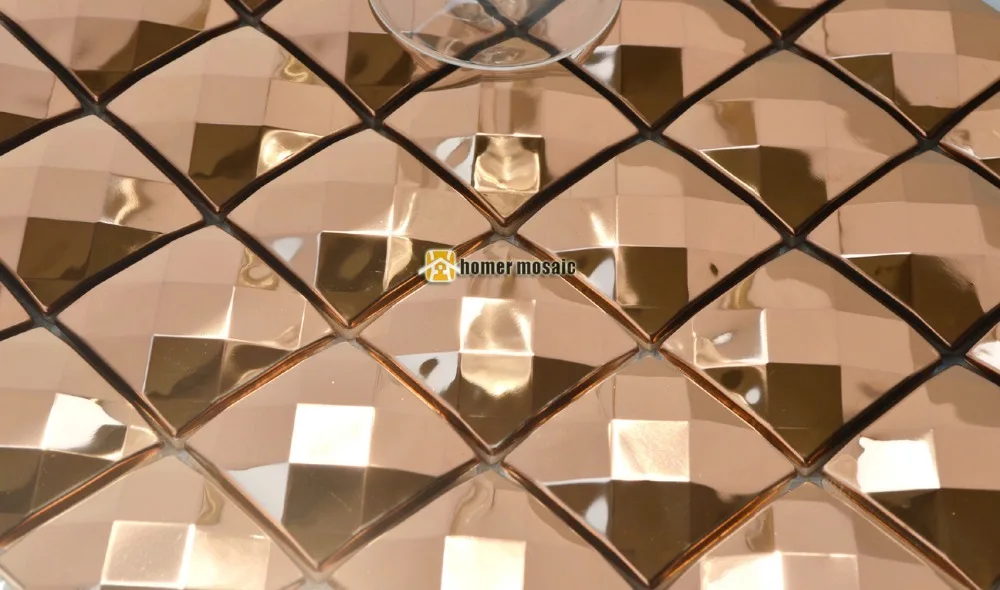 

13 face diamond 3D rose gold stainless steel metal mosaic tile moder living room kitchen backsplash bathroom shower metal tiles
