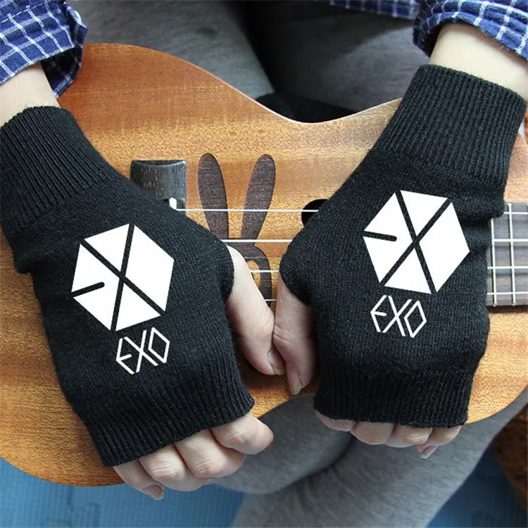 Вентилятор продукты Новая мода Chanyeol песня kpop EXO-K EXO КРИС KPOP LAY серые перчатки теплая зимняя шерсть V k- pop bts got7 бархат варежки