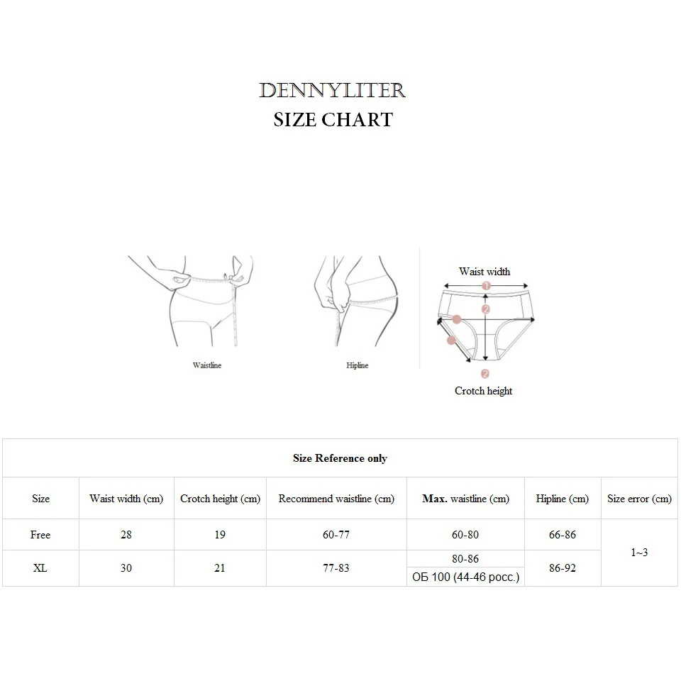 Size chart A001 5pcs