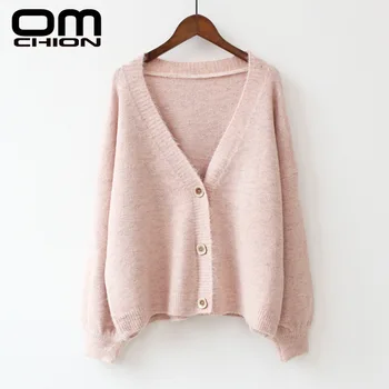 

OMCHION Casaco Feminino 2019 Autumn Winter Korean Candy Color Cardigan Women Casual Loose Knitwear V Neck Sweet Sweater LP185