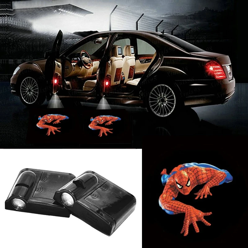 

2 X Wireless Car Door LED Projection Spiderman Projector Shadow Logo Light Welcome Lamps Magnet Sensor for Renault Opel Kia Lada