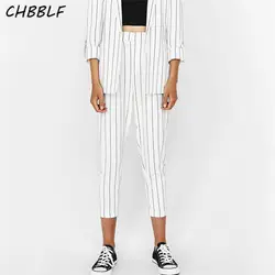 CHBBLF женские элегантные штаны в полоску с эластичной талией дамы Европейский стиль модная повседневная Уличная брюк BGB8297