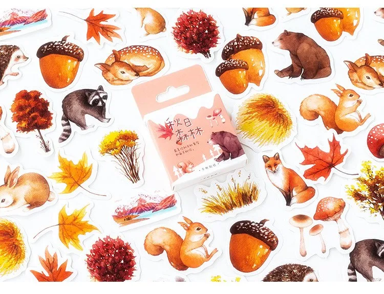 45pcs/box Autumn Day Forest Stickers Scrapbooking Stick Label Diary Album Journal Decoration Stickers Stationery Album Stickers