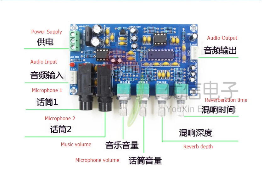 XH-M173 PT2399 цифровой микрофон усилитель модуль реверберации доска караоке AC 12 в блок питания электронный DIY PCB