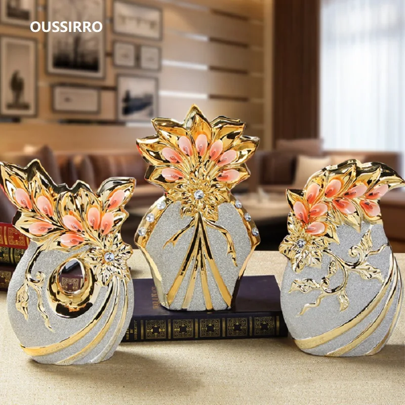 

30cm Luxury Europe Gold-plated Ceramic Vase Home Decor Creative Design Porcelain Decorative Flower Vase For Wedding Decoration