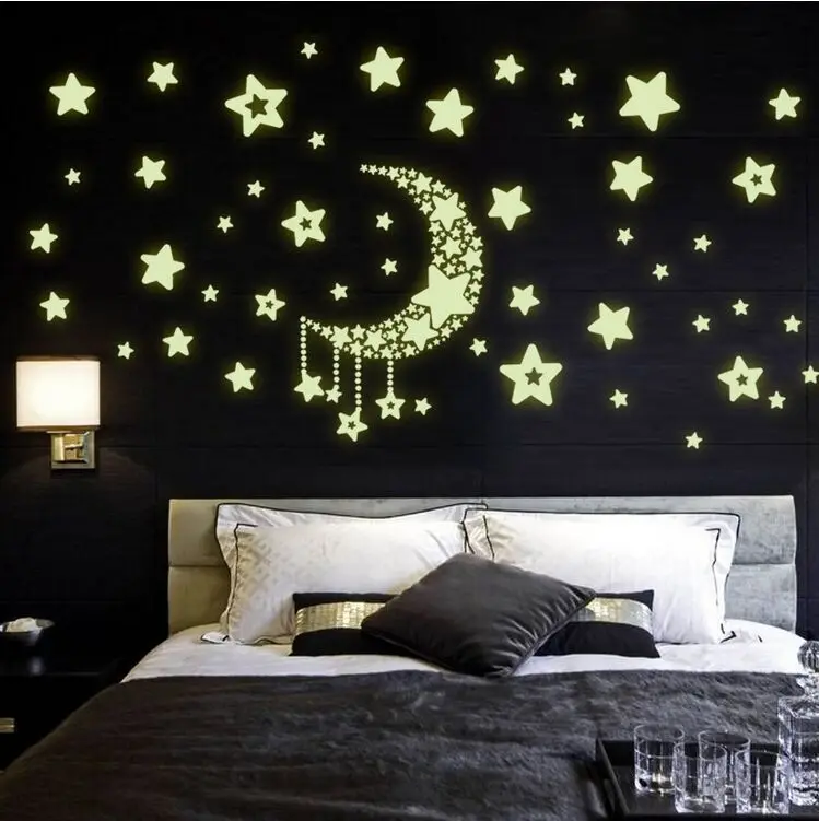 

Moon Star Fluorescence Noctilucent Night Glow in Dark Luminous Vinyl Removable Nursery Kids Child Bedroom Wall Stickers Decal