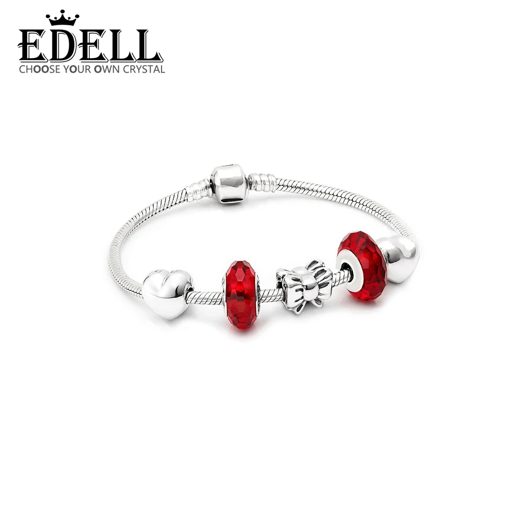 

EDELL New Arrival 100% 925 Sterling Silver Bracelet For Women With Heart Safety Chain Charms Beads Fashion Jewelry Original